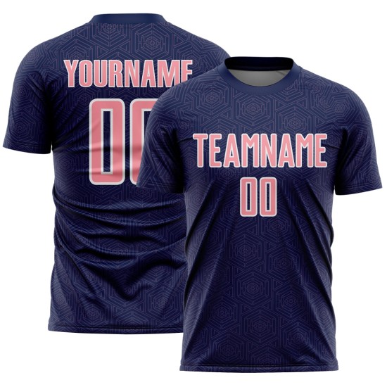 Sports Pink-White Geometric Soccer Sublimation Jersey Custom Medium Uniform Navy Shape