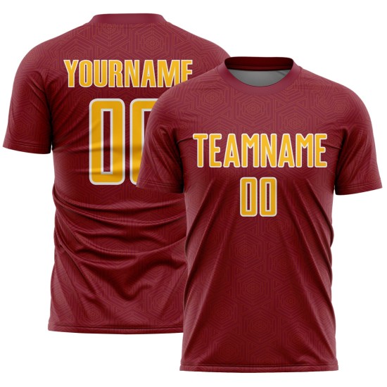 Geometric Jersey Shape Uniform Sublimation Soccer Crimson Gold-White Sports Custom Geometric Jersey Shape Uniform Sublimation Soccer Crimson Gold-White Sports Custom