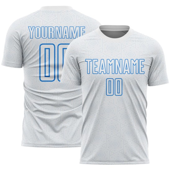 Soccer Jersey Shape Sublimation White Custom Sports Blue Geometric Uniform Powder Soccer Jersey Shape Sublimation White Custom Sports Blue Geometric Uniform Powder