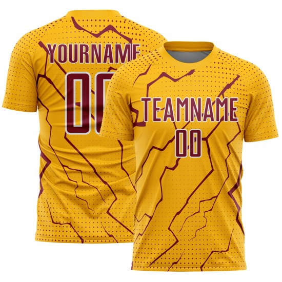 Sublimation Uniform Lightning Crimson-White Soccer Jersey Sports Gold Custom Sublimation Uniform Lightning Crimson-White Soccer Jersey Sports Gold Custom