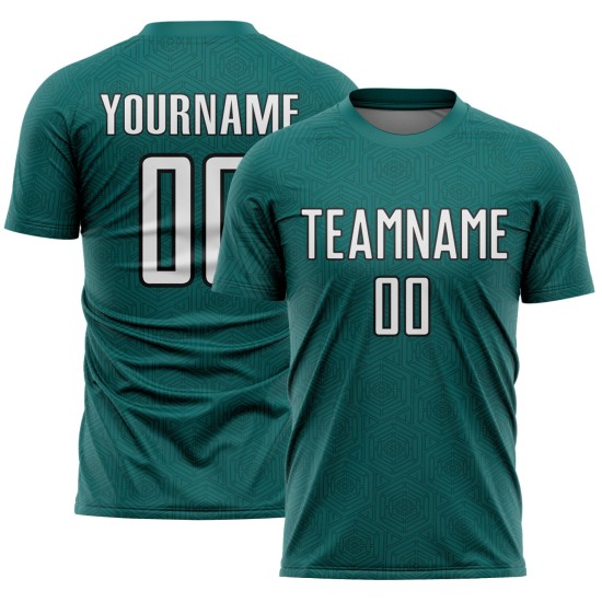 Sports Jersey Sublimation Shape White-Black Custom Soccer Uniform Teal Geometric Sports Jersey Sublimation Shape White-Black Custom Soccer Uniform Teal Geometric